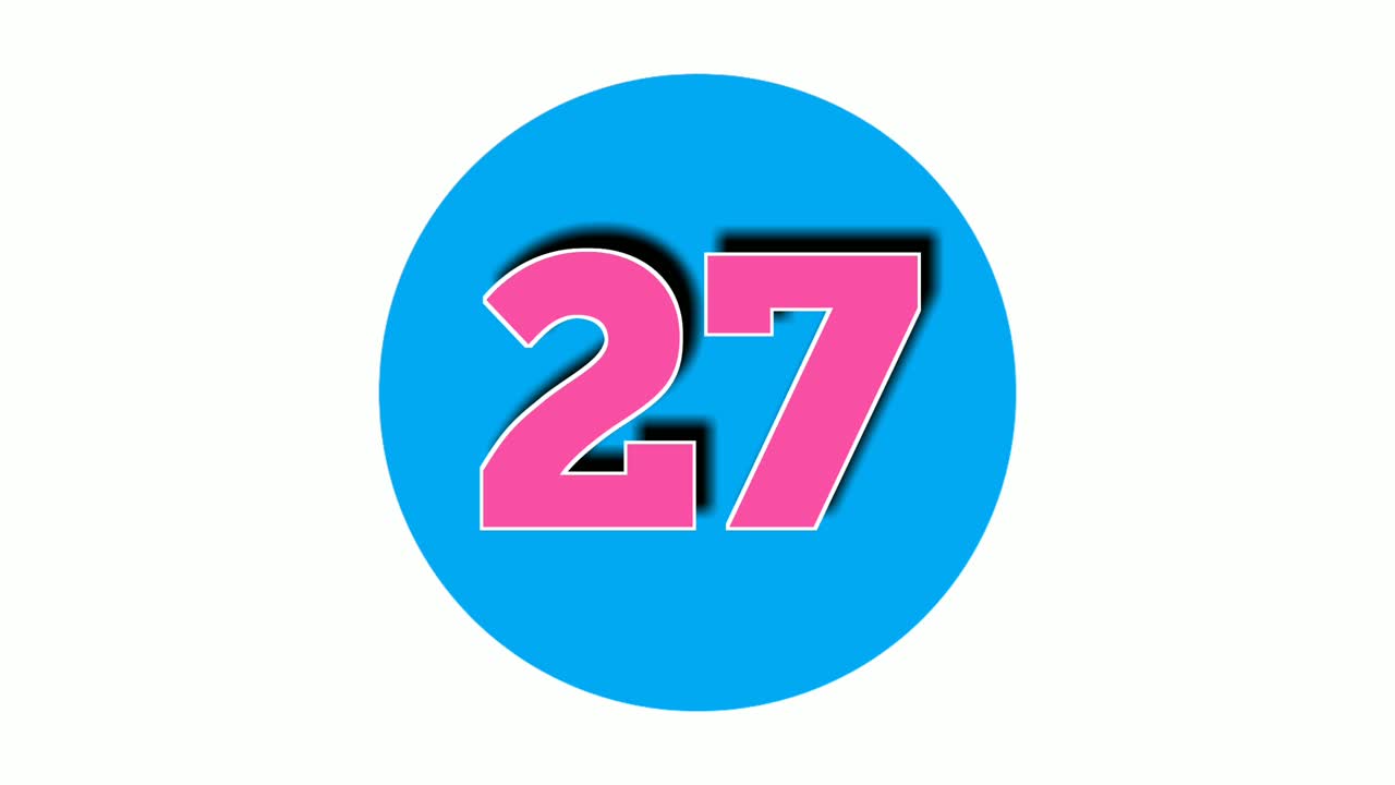 Number cartoon twenty seven 27 animation on white background,4k cartoon video number motion graphics for video elements