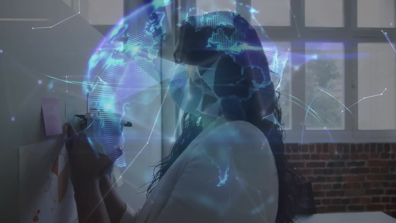 animación de la red de conexiones sobre la mujer de negocios en la oficina