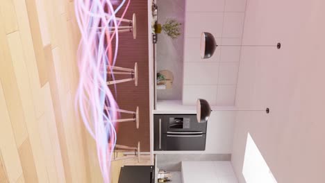 modern kitchen design with energetic pink swirls vertical