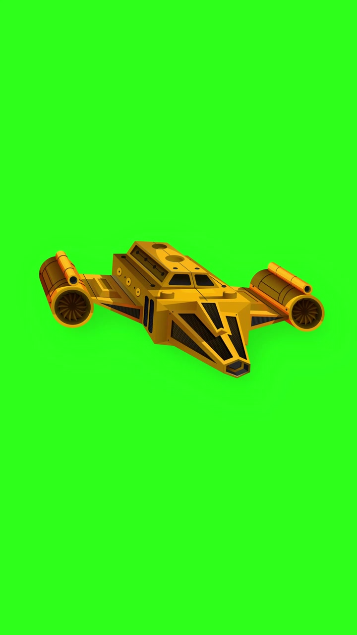 3D Animated Yellow Spaceship Rotating on Green Screen