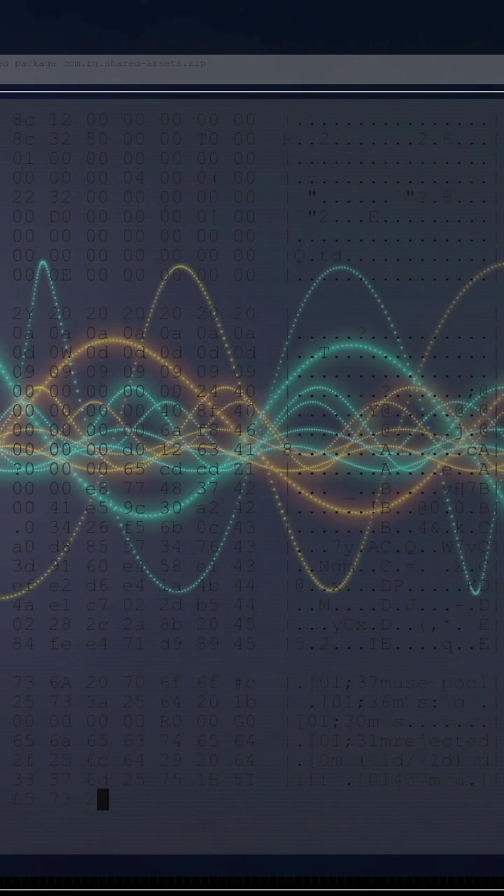 Animation of digital data processing over black background
