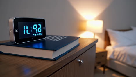 bedroom nightstand with smart device and book