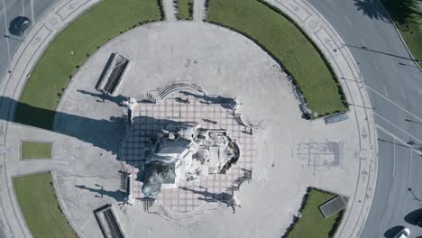 Lisbon Marques de Pombal landmark roundabout aerial top shot in sunny day