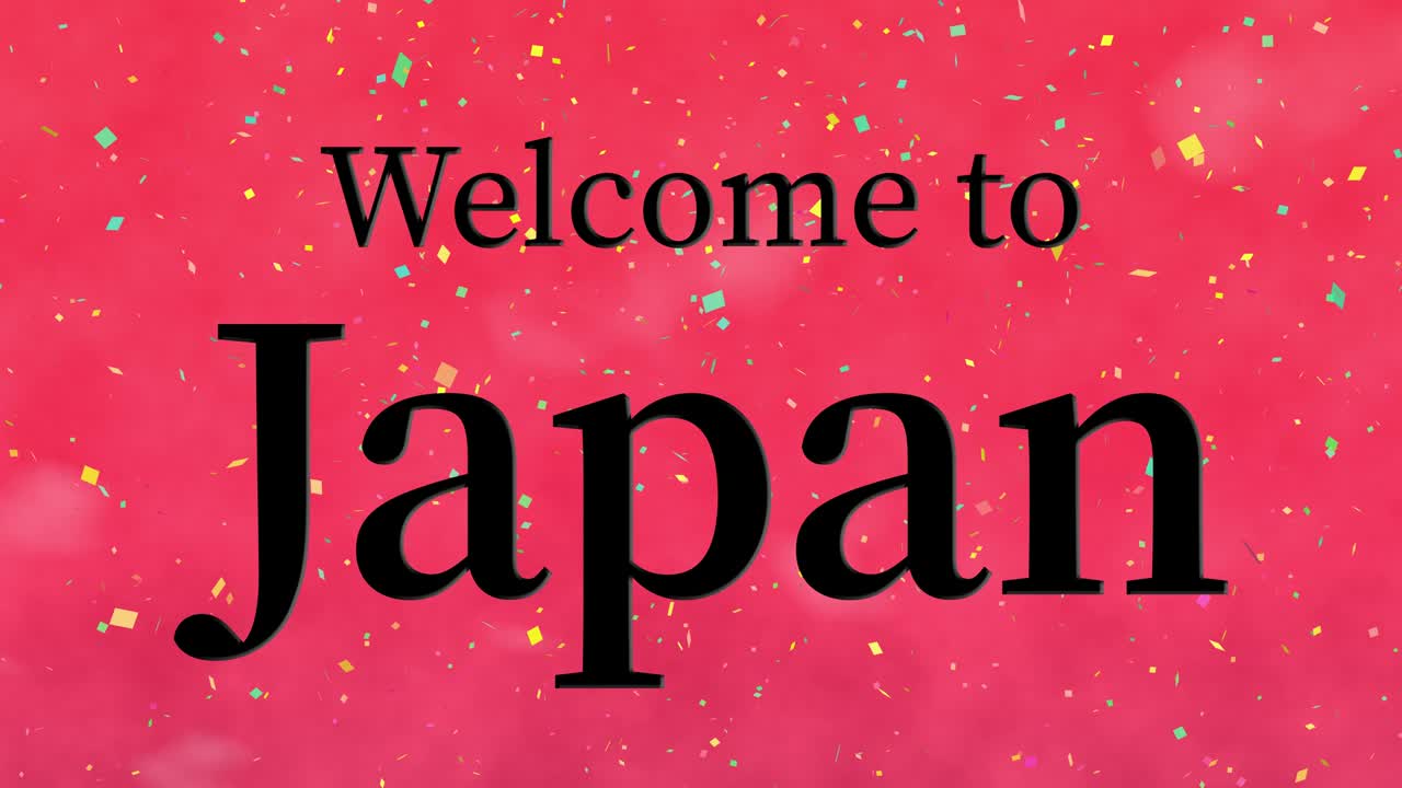 Grafis gerak animasi teks dengan pesan 'Selamat Datang di Jepang'.