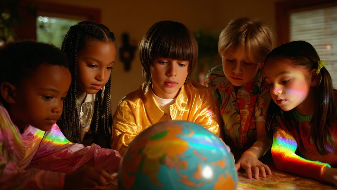 Children Exploring the World with a Globe