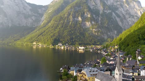 Ascending-Shot-Reveals-Hallstatt,-Austria.-Pedestal-Up