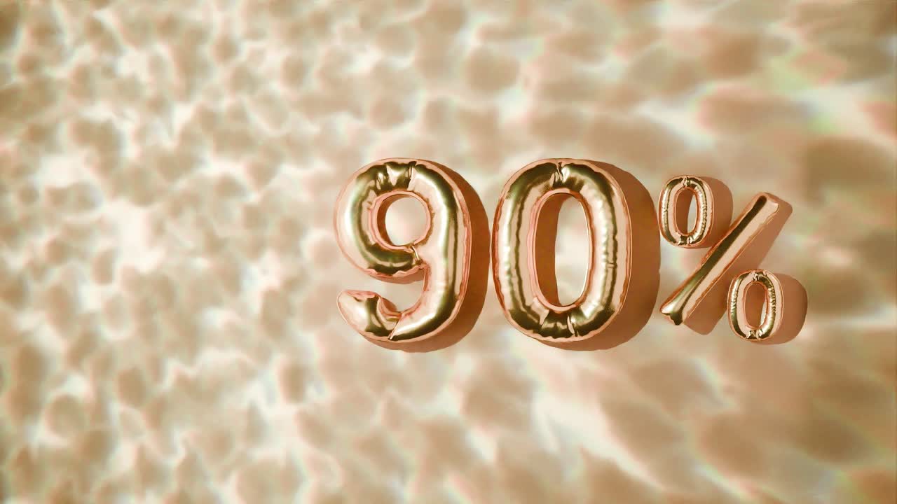 물 위에 떠다니는 황금색 90%의 물결은 노란색 배경에 있습니다.