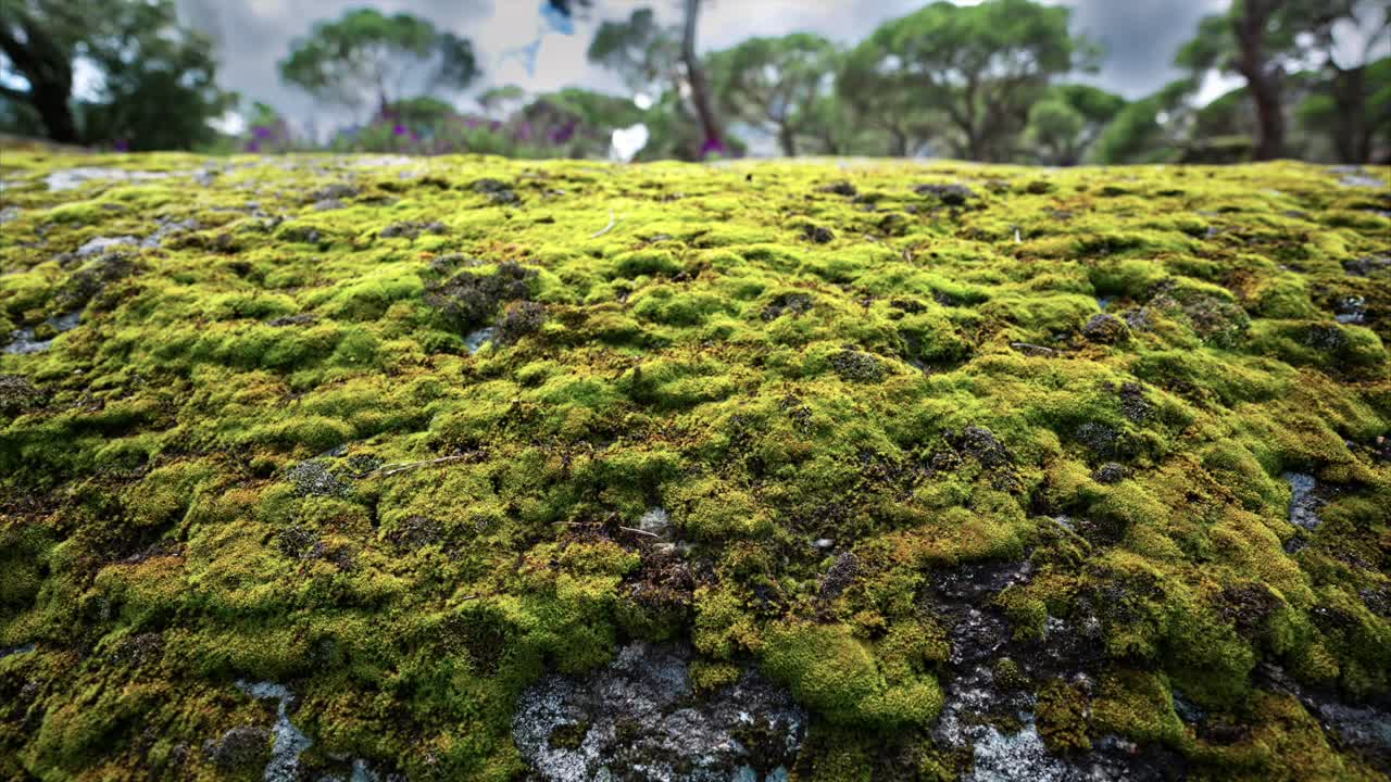Muschio verde su roccia nella foresta.