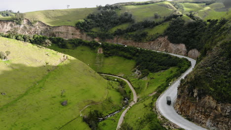 Aerial-view-of-the-road-in-the-middle-of-the-mountains---Colombia