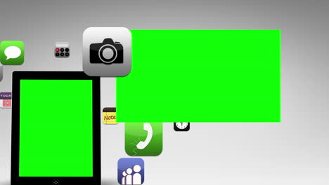 pantalla de la tableta y animación de la aplicación con tecla de croma