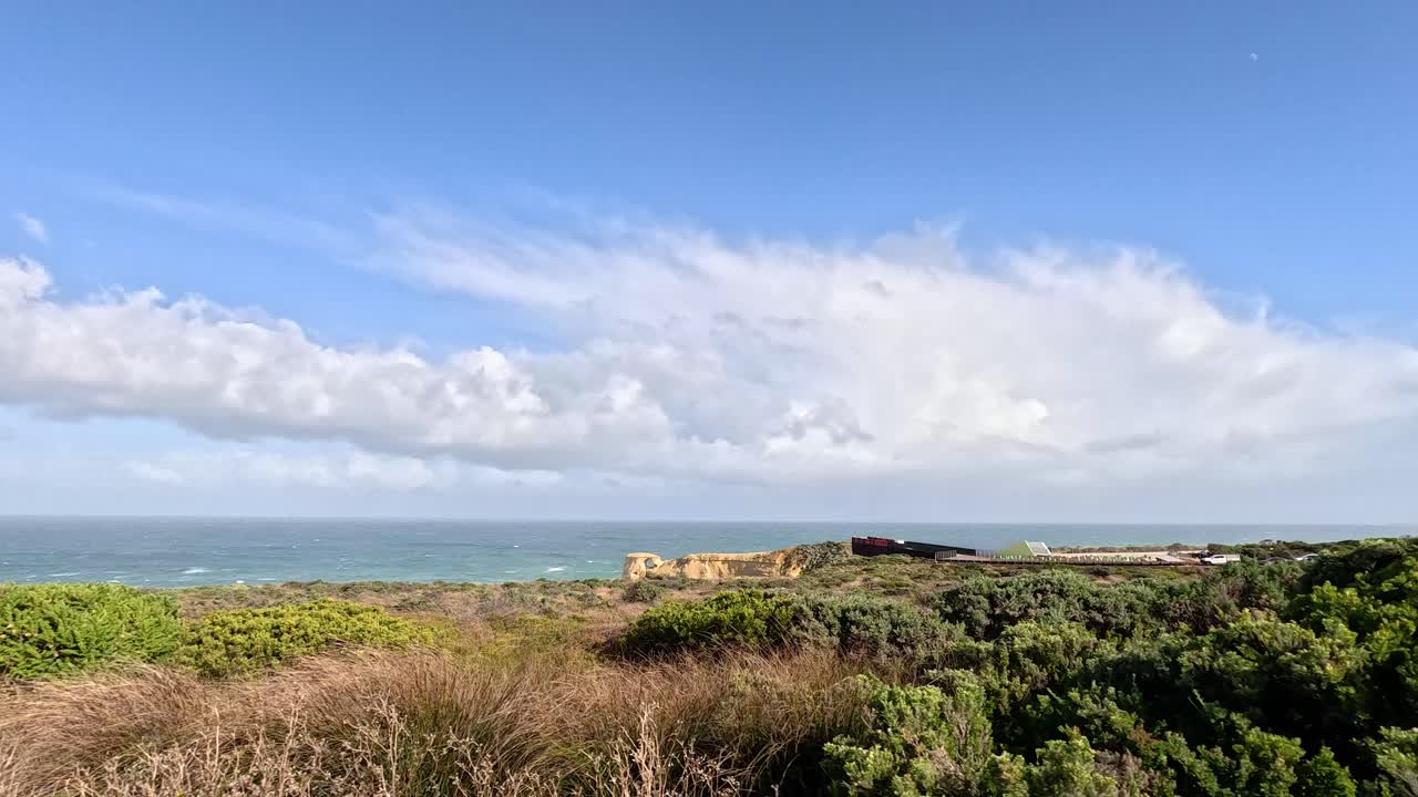 풍경적인 해안 풍경과 울창한 초록색