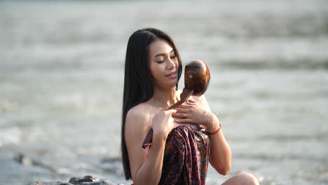 woman bathing in a river