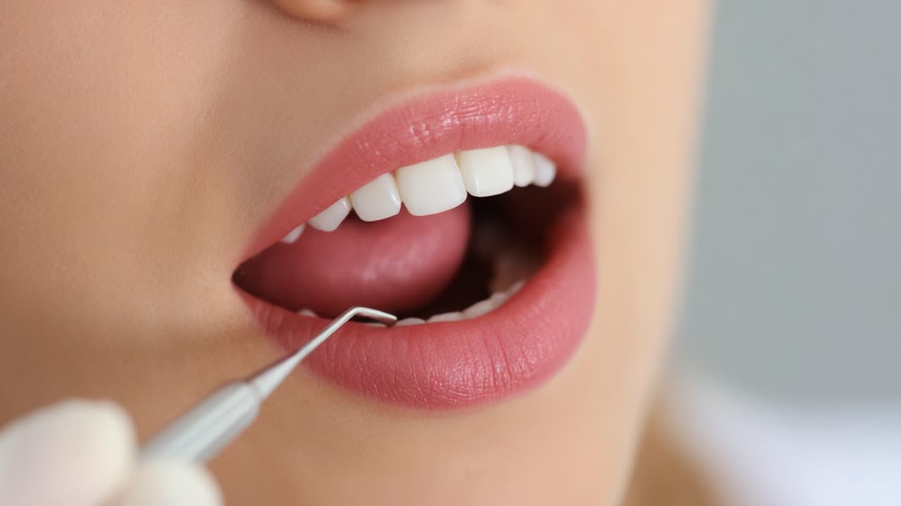 A Close-Up Look at Dental Care: Examining Teeth with Precision Tools in a Modern Oral Health Setting