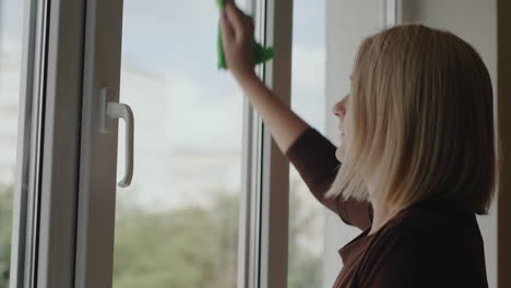 a woman washes a window in the apartment of a high-rise building 4