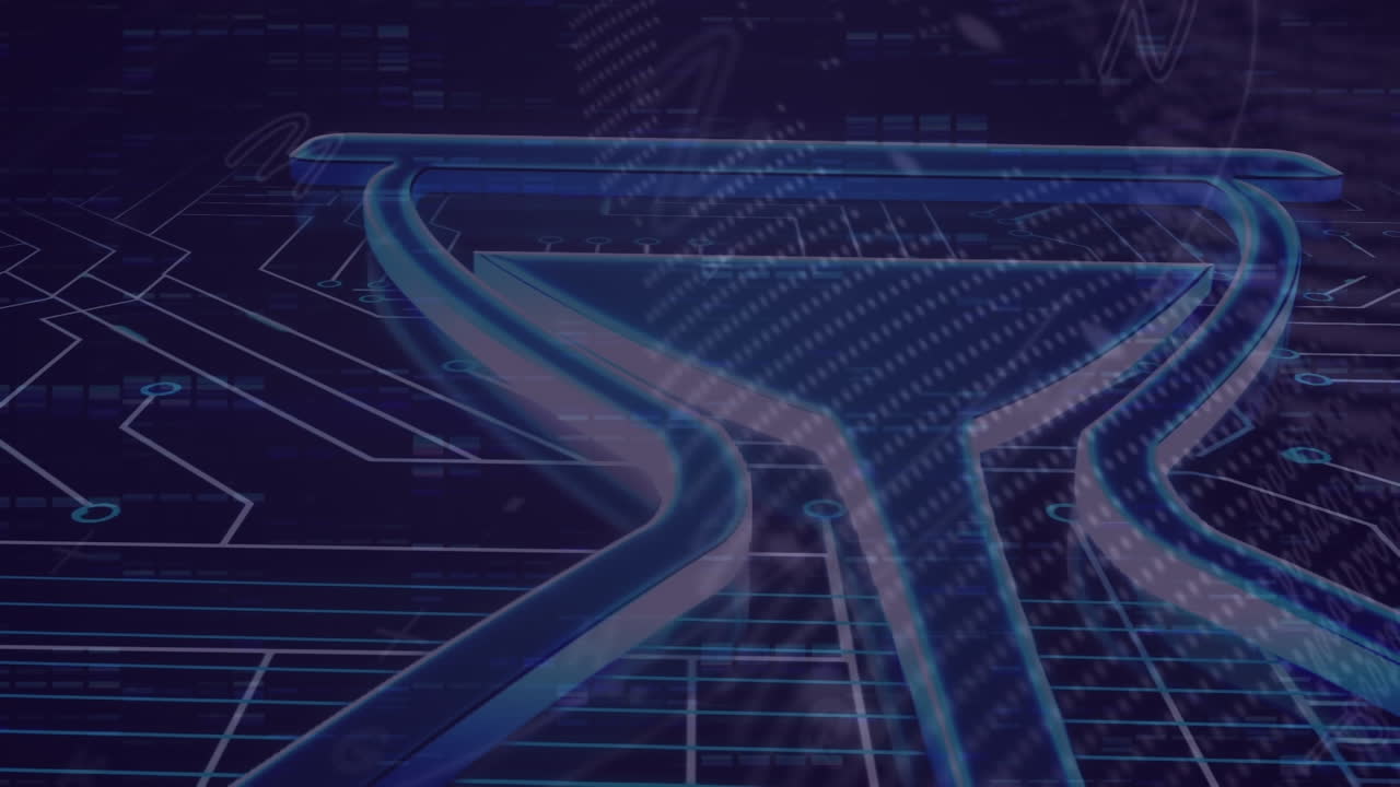 Animation of data processing over computer circuit board and icon