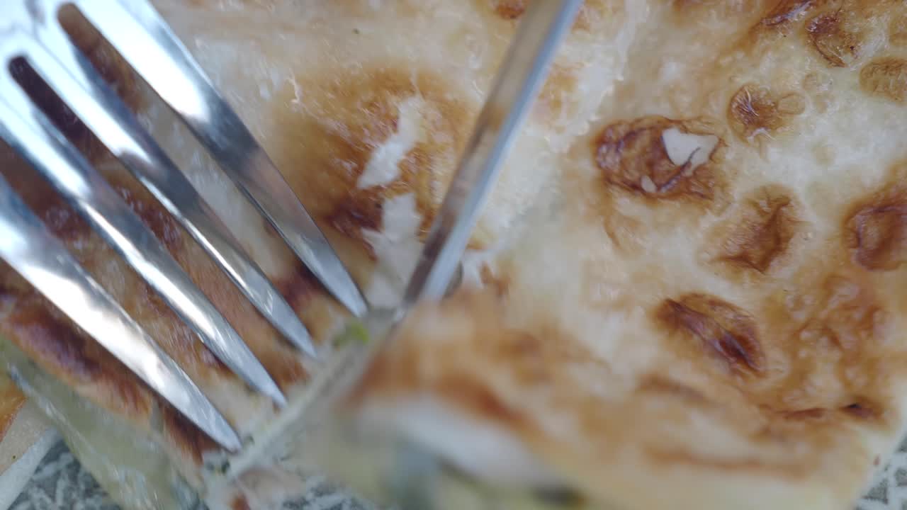 A close-up of a flatbread dish