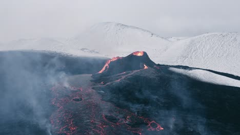 dangerous gasses rise from lava field coming from new fagradalsfjall volcano