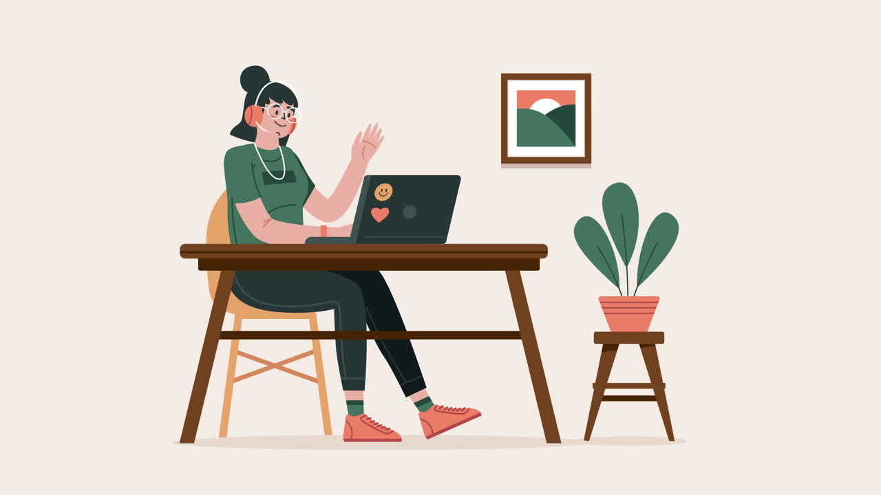 2D Cartoon Woman On A Video Call