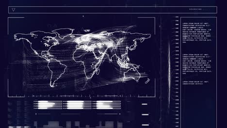 Animación-Del-Procesamiento-De-Datos-Con-Mapa-Mundial-Sobre-Fondo-Negro