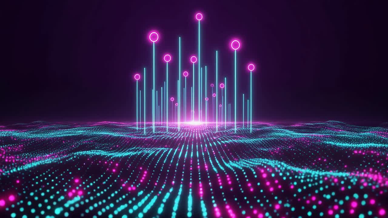 Abstract Technology Background with Glowing Data Points and Waves