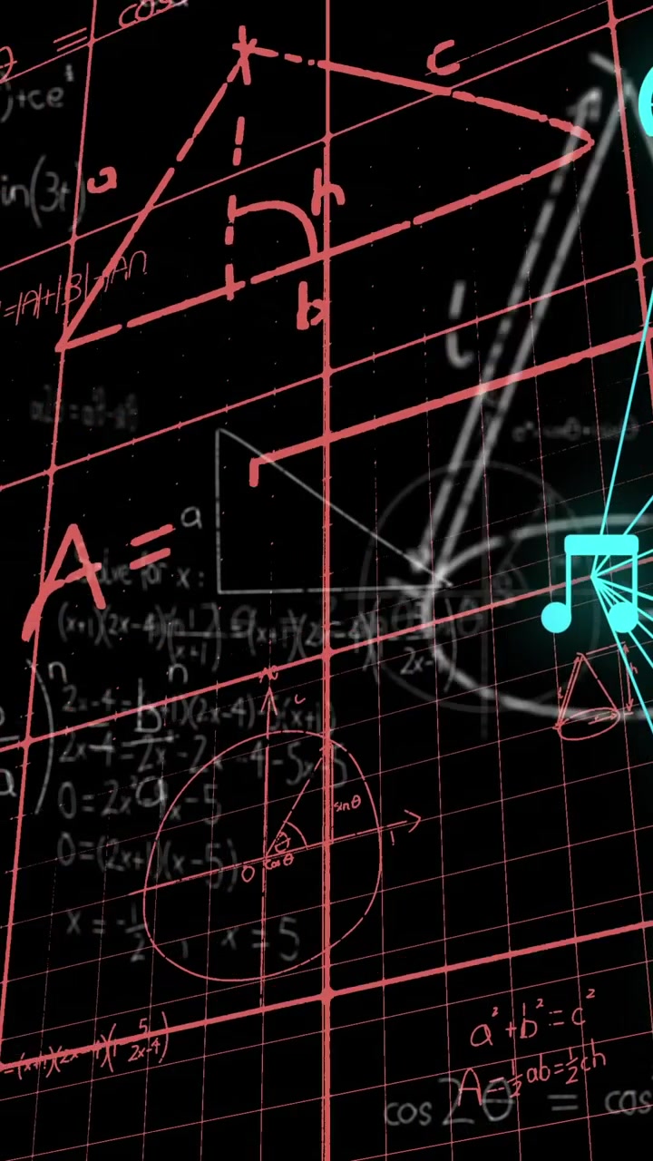 Medya simgeleri üzerinde matematiksel denklemlerin animasyonu.