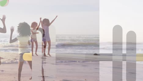 animation of shapes over african american family at beach