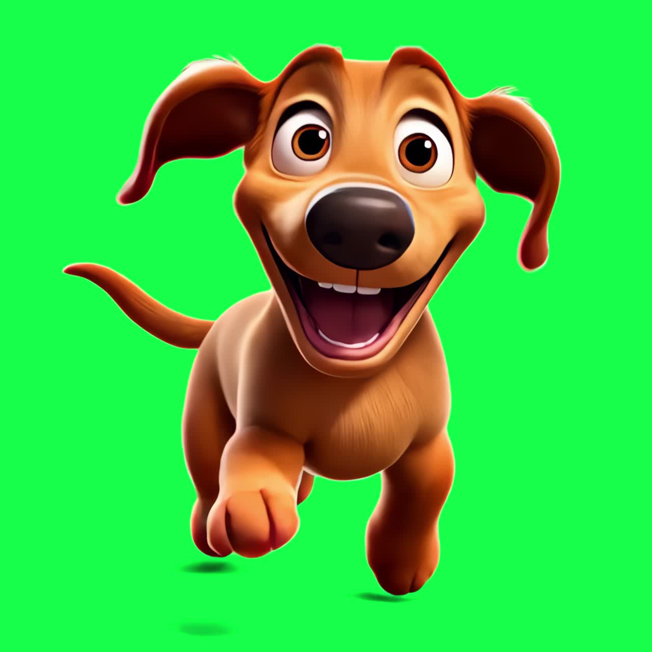 Joyful animated dog running animation, transparent 4K video, green screen