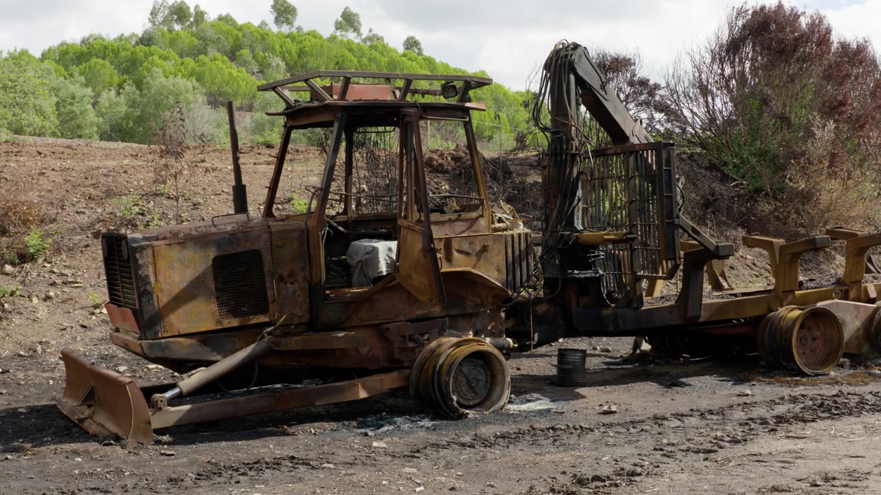 An abandoned truck left in the arson forest fire of the Portuguese Monchique mountains