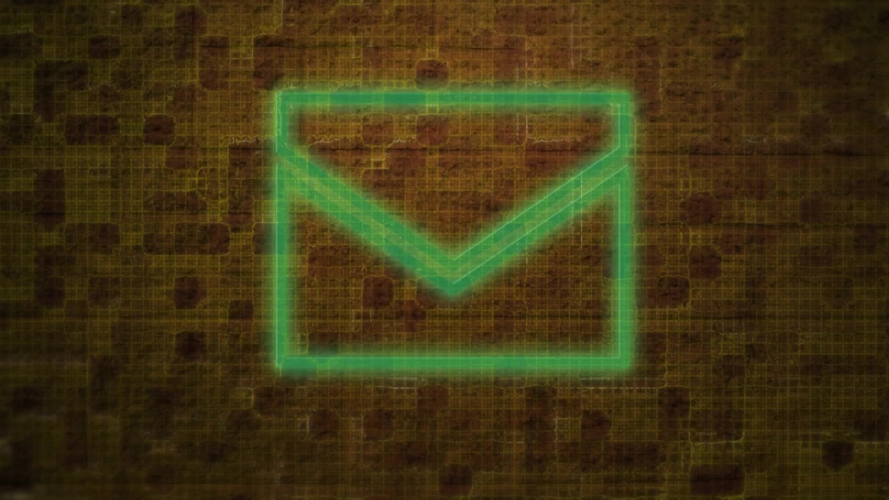Animation of neon mail iconon brown background