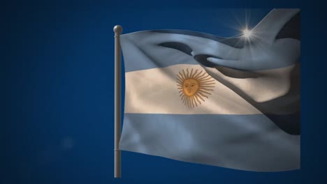 animación de la bandera de argentina ondeando sobre un fondo azul oscuro