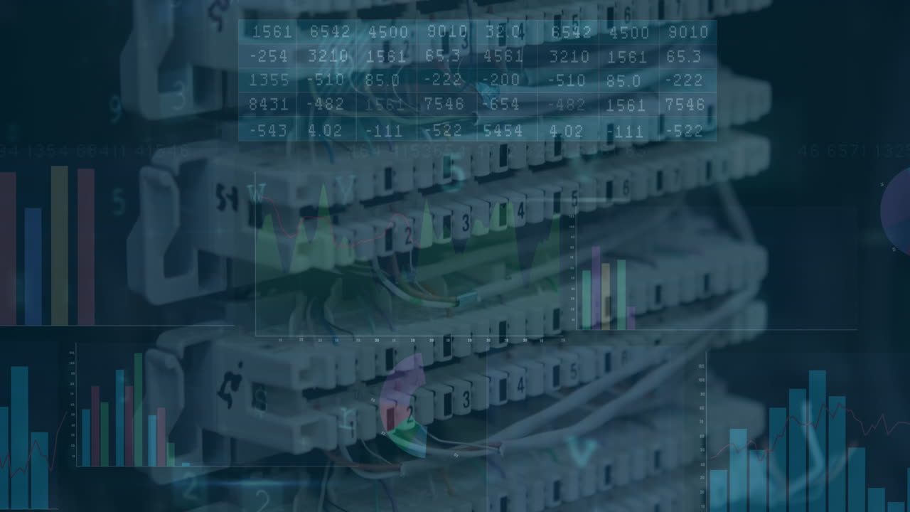 Animation of financial data processing over server room