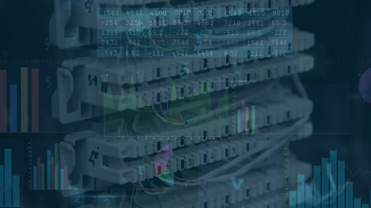 Animation of financial data processing over server room