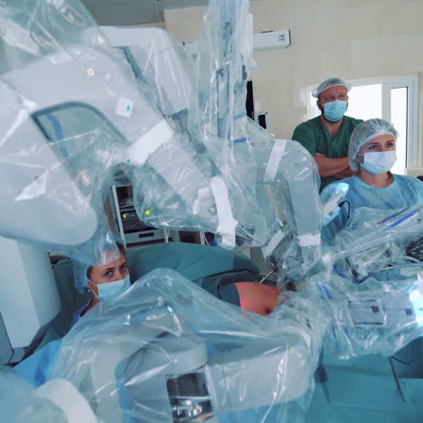 modern surgical system. medical robot. minimally invasive robotic surgery.
