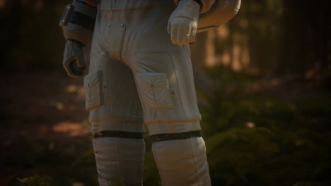 lonely astronaut in dark forest