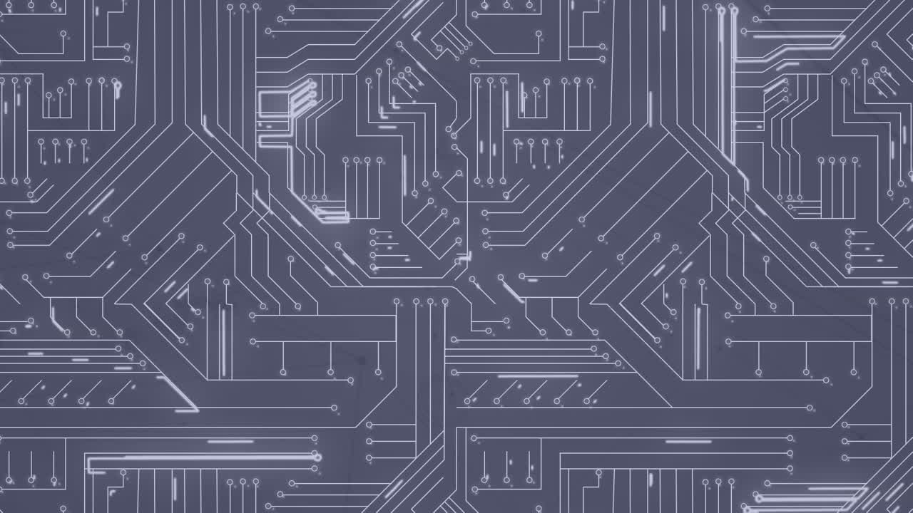 animación de rastros de luz sobre conexiones de microprocesador contra un fondo gris