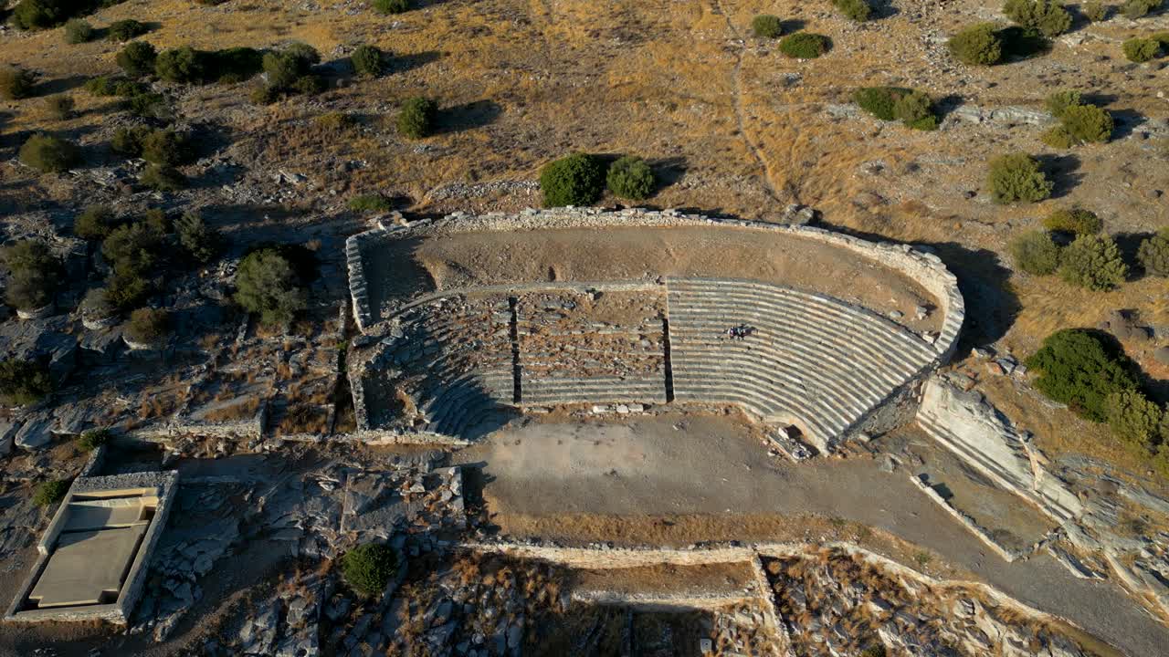 Cinematic drone reveal of Ancient Theatre of Thorikos in Greece