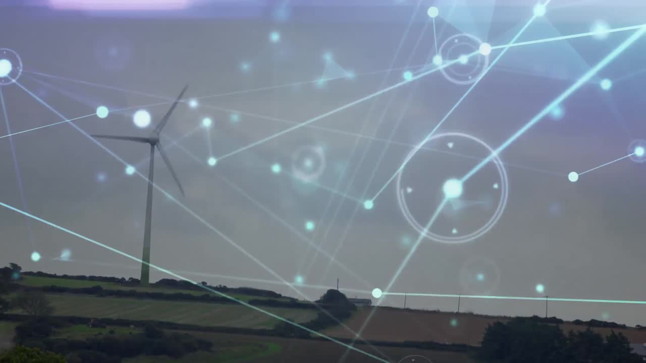 Animation of network of connections over wind turbine