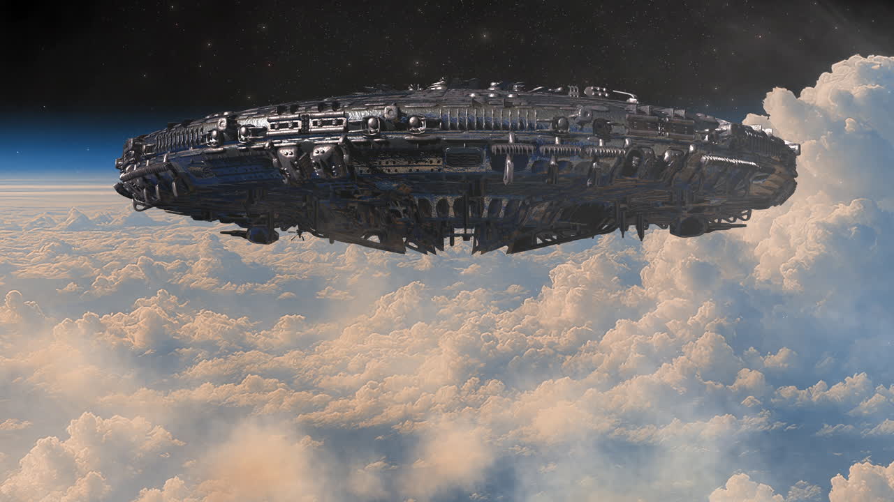 Giant alien mothership above clouds