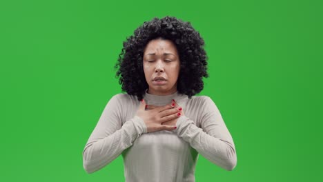 green screen young african female feels worry