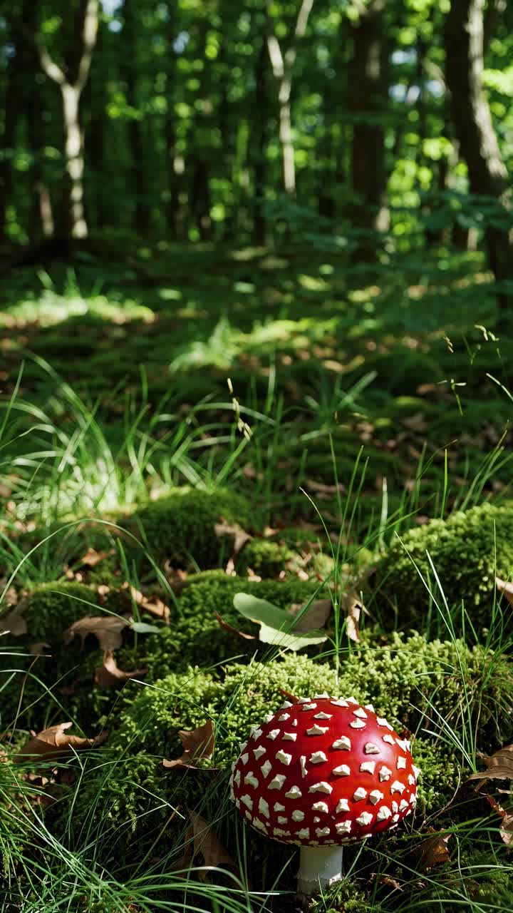 Vibrant Red Fly Agaric Mushroom on Mossy Forest Floor