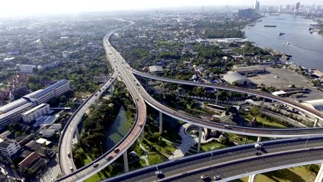 aerial view of bangkok busy highway taken in afternoon
