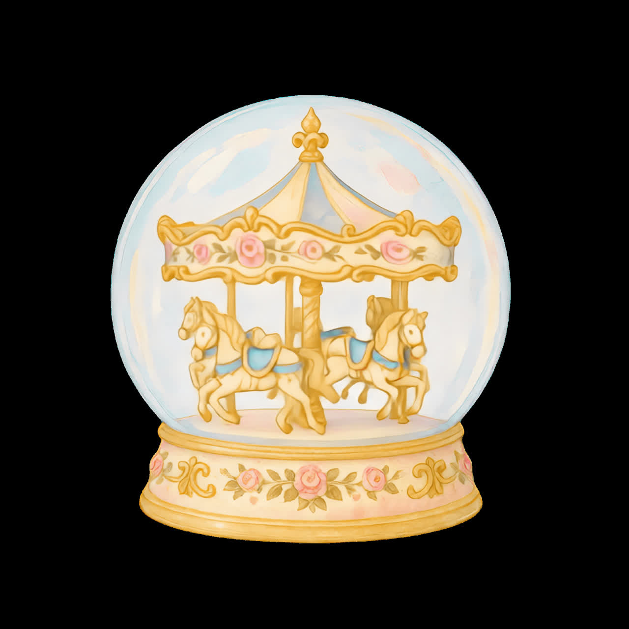 Vintage carousel snow globe illustration animation isolated asset, transparent 4K video, alpha