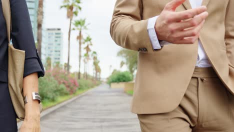 group of diverse business colleagues in suits walking outdoors