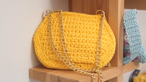 yellow crochet bag