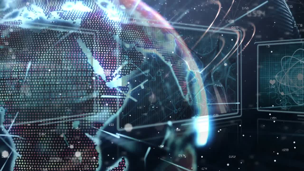 Animation of network of connections over data processing on screens