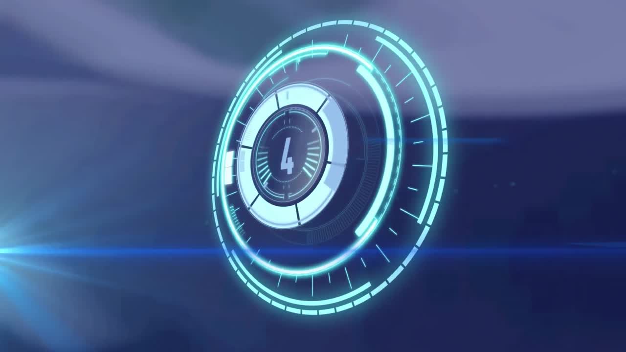 Animation of rotating safe lock with countdown over light trail on blurred background