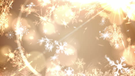 animation of snow falling over light spots on yellow background