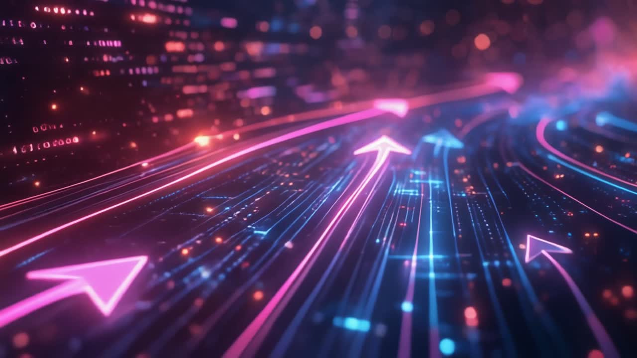 Flusso di dati futuristico con frecce digitali luminose