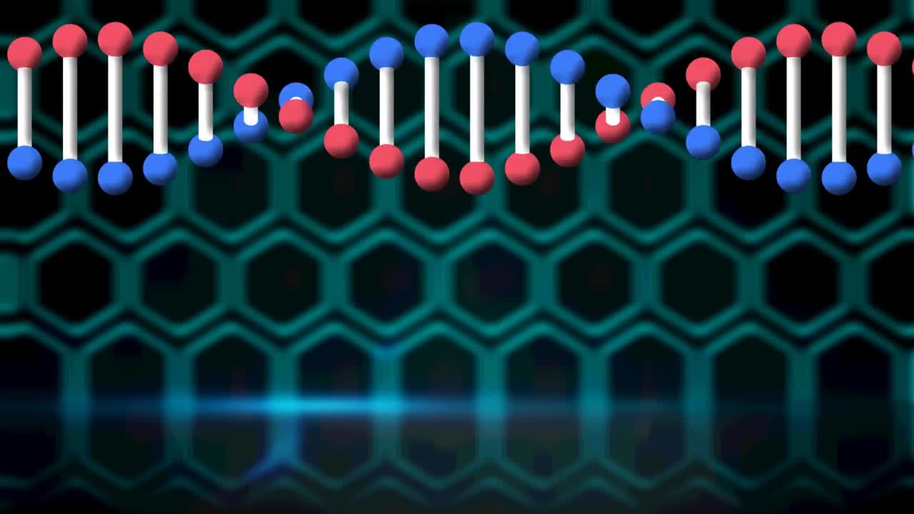 어두운 배경 위에서 회전하는 dna 가닥의 애니메이션