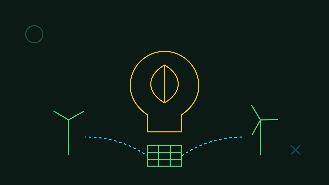 Animated Renewable Energy Concept with Wind Turbines and Solar Panels